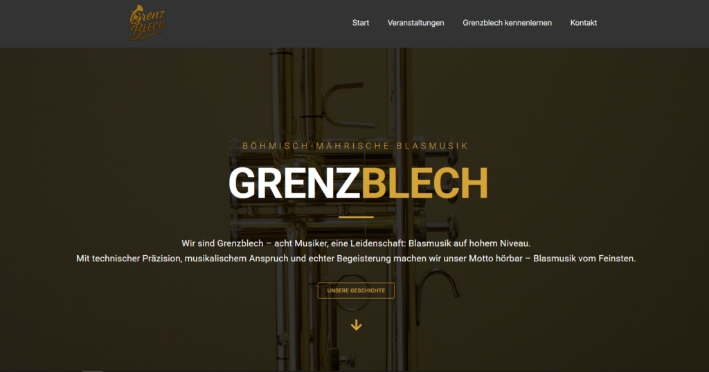 Screenshot der Landingpage von Grenzblech